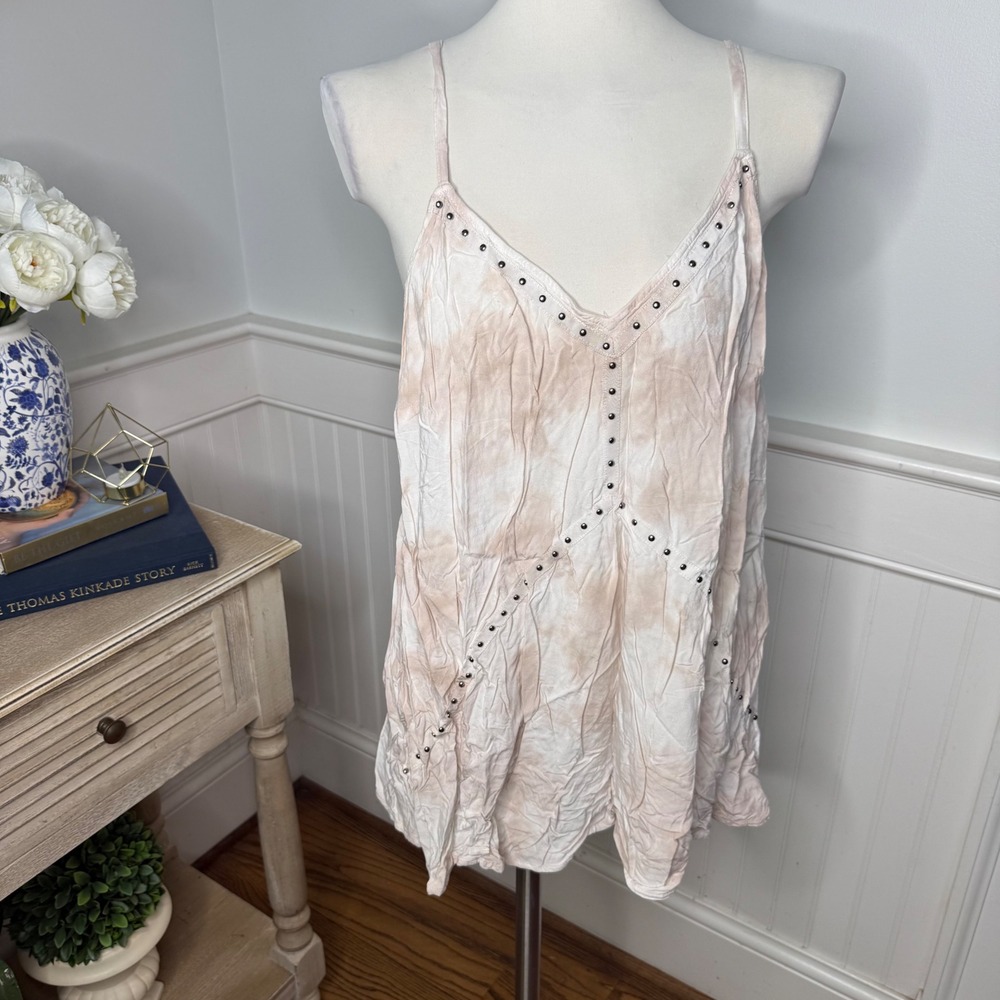 Torrid Womens Plus Size 2 Tie Dye Studded V-Neck Cami‎ Top Beige Boho Grunge